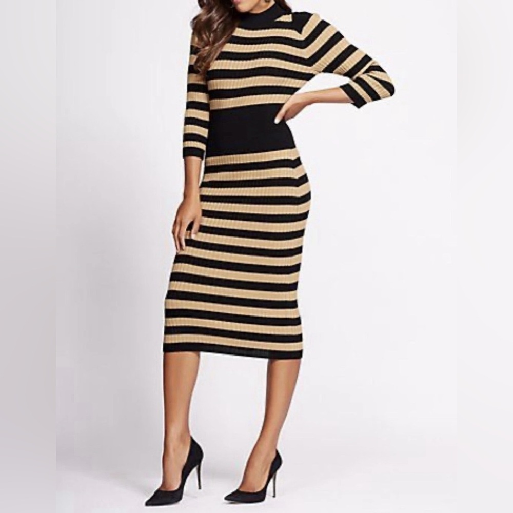 GABRIELLE UNION New York & Co Ribbed Knit Bodycon Sweater Midi Dress